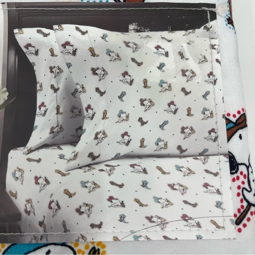 Peanuts Snoopy Twin Size Ride ‘Em Cowboy Sheet Set 3 piece white NWT